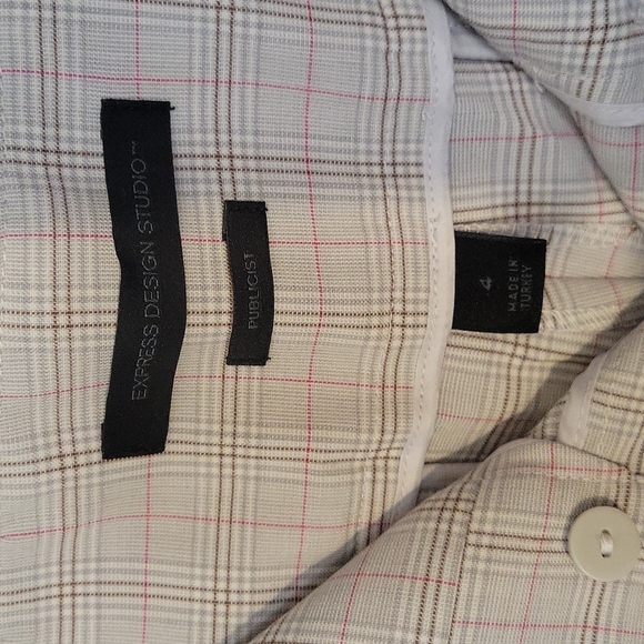 Express Design Studio Publicist Bootcut Flare Pants Gray Hot Pink Plaid - Picture 5 of 7